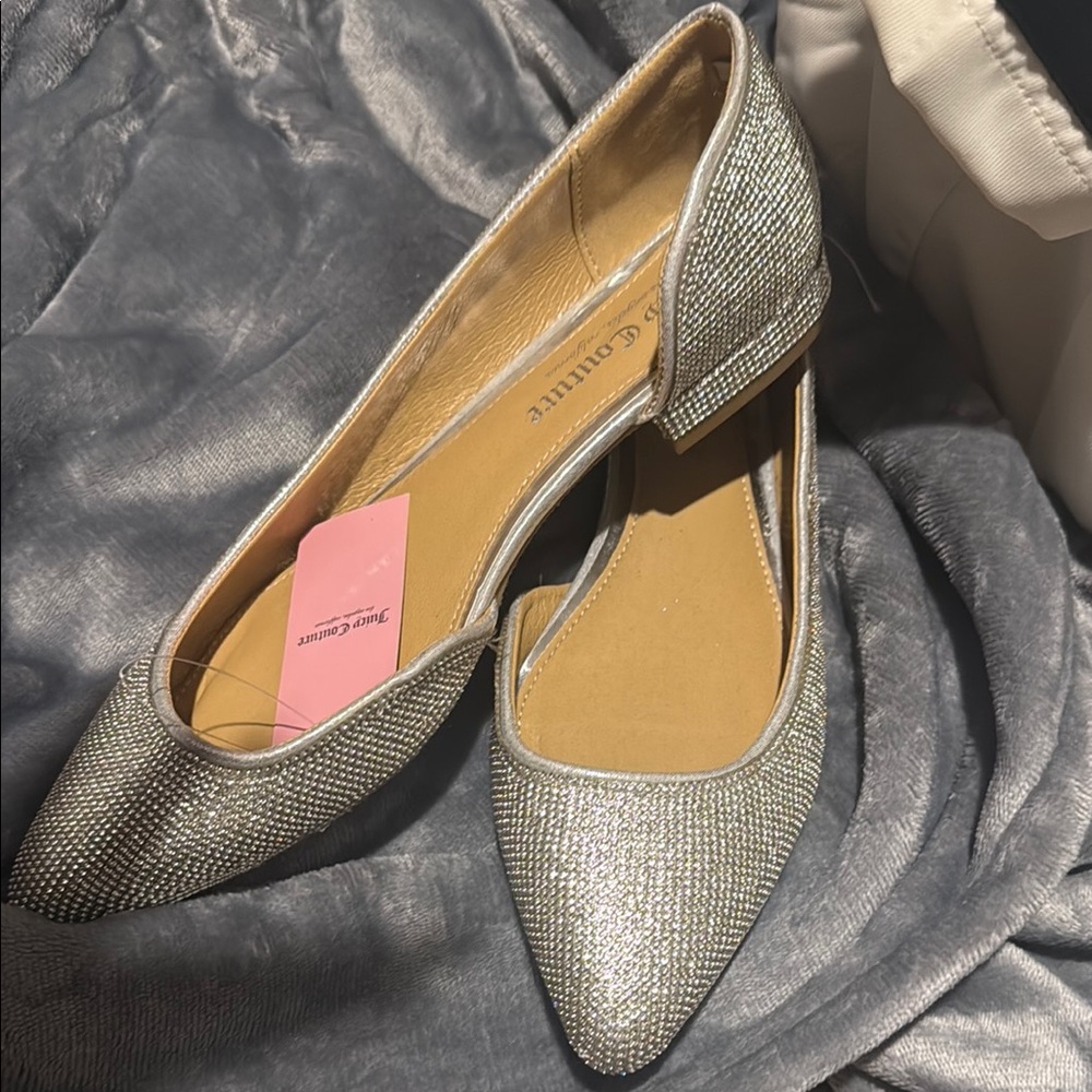 Juicy couture Silver Flats Sparkly Pointed-Toe